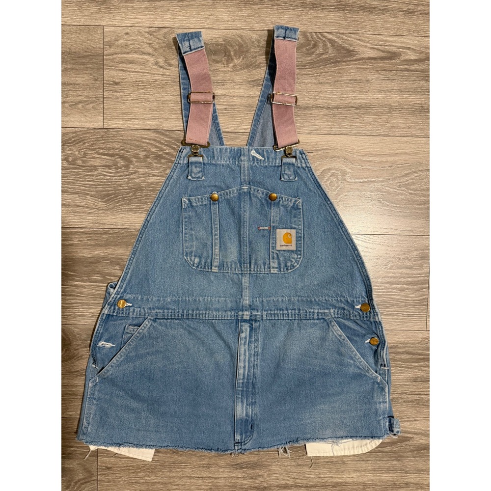 Carhartt Vintage‎ Repurposed Denim Bib Overall Mini Skirt R08 Blue Pink 42x32